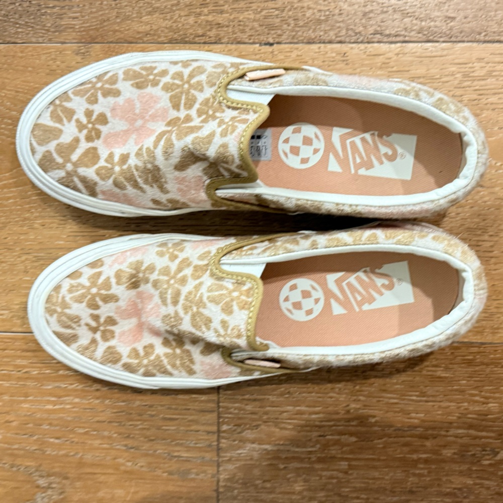 Vans Pink and Brown Slip-On Sneakers with Soft Canvas Upper